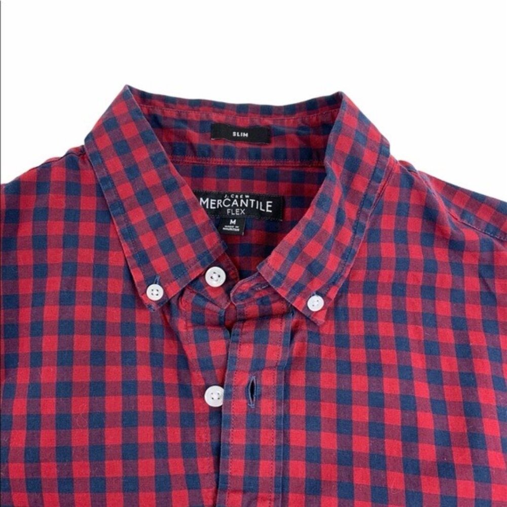 JCrew Merc Flex Gingham Button Down Shirt Long Sleeve Red Blue - Picture 2 of 7